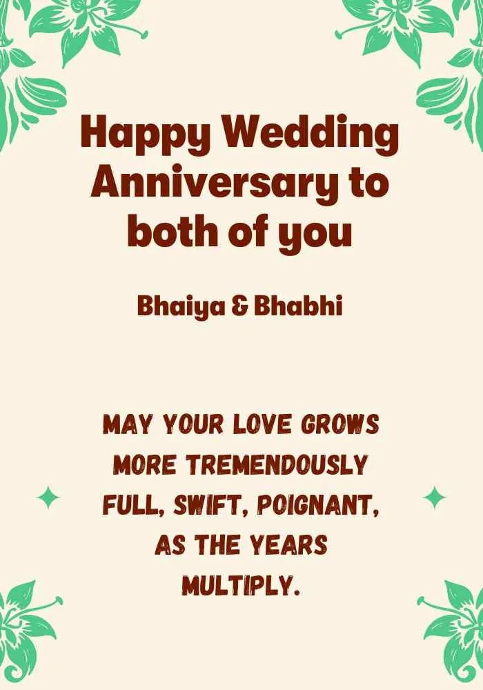 Anniversary Bhaiya Bhabhi Wishes in English Anniversary Bhaiya Bhabhi Wishes in English