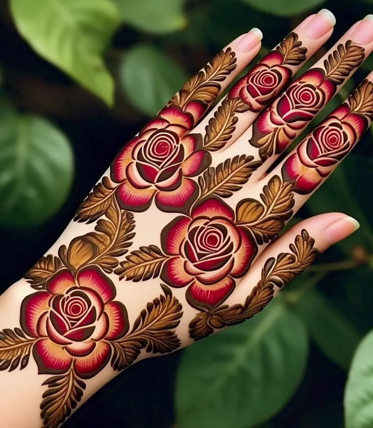 Intricate Pattern With Rose Front Hand Mehndi Design